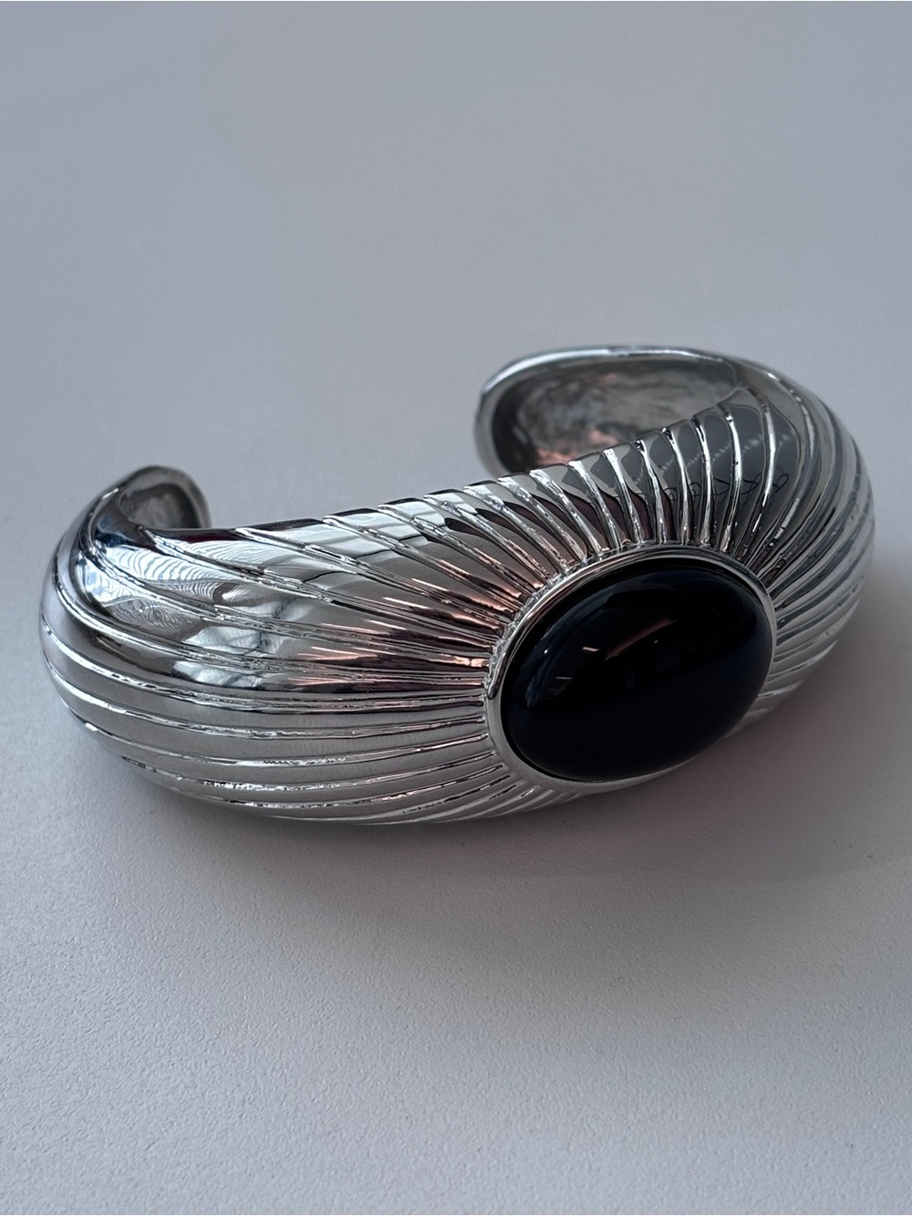 Art Deco Style Black Obsidian statement Cuff Bracelet